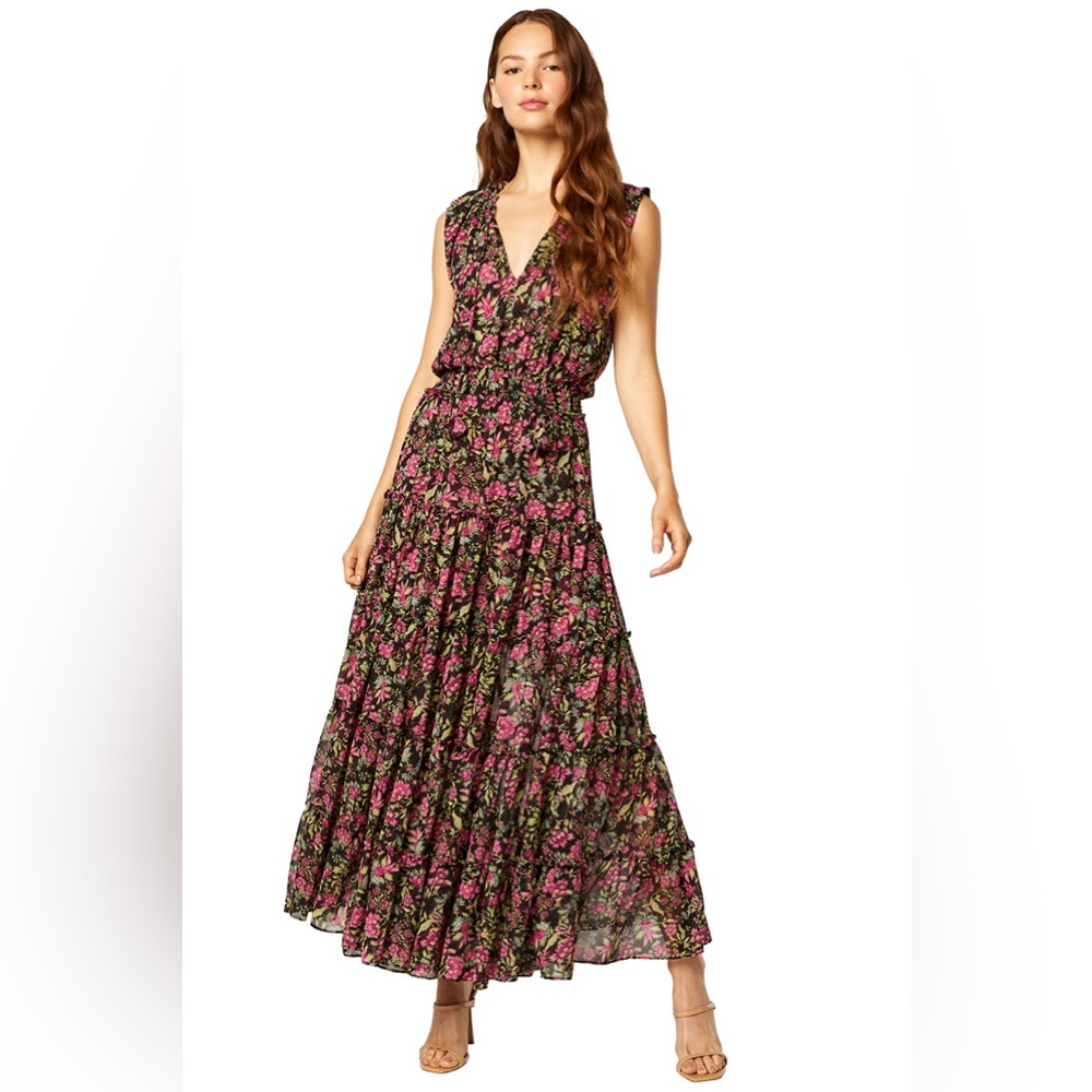 Misa Los Angeles Hollen Dress Womens Fuschia Floral Tiered Sleeveless Maxi XS
